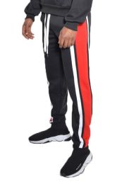 SOLID WITH THREE STRIPE PULLOVER HOODIE (Color: BLACK RED, size: 2XL)